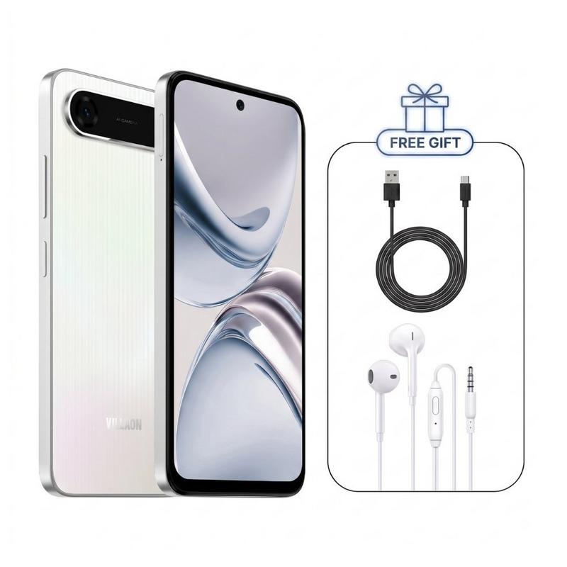 جوال فيلاون aeon one 5g (v671n) سعة 128/6 جيجابايت، شاشة 120hz، بطارية 5000mah + هدايا مجانية: سماعة سلكية وكابل type-c من ريفرسونج - أبيض سايبر