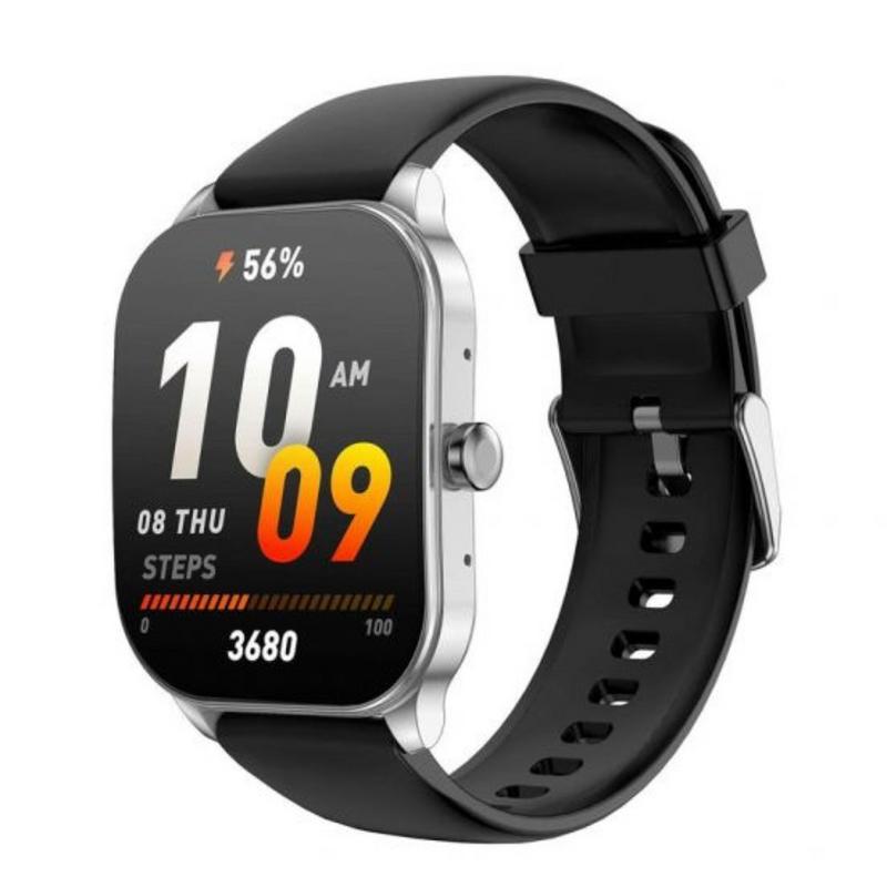 ساعة أمازفيت بوب 3 اس الذكية شاشة اموليد 1.96 بوصة لون فضي | ساعة amazfit pop 3s إطار ستانلس ستيل تدعم المكالمات