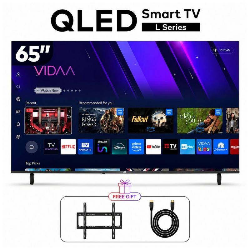 تلفزيون ايتل 65 بوصة سمارت 4k qled، بنظام vidaa، صوت دولبي، دعم apple airplay، بلوتوث، بدون إطار + كابل hdmi ريفر سونغ 3 متر 4k + حامل حائط مجاني