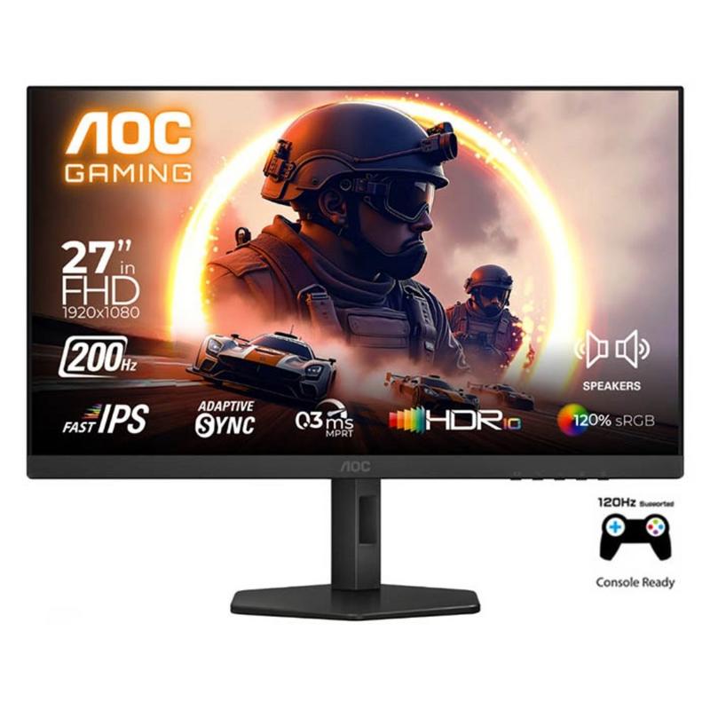 شاشة ألعاب 27g4hx aoc مقاس 27 بوصة فل اتش دي 1920x1080، اتش دي ار 10، تقنية العرض ips سريع، معدل التحديث 200، هيرتز سرعة الاستجابة 0.3 ملي ثانية، تقنية المزامنة adaptive سينك، دعم 120hz على بلاي ستيش