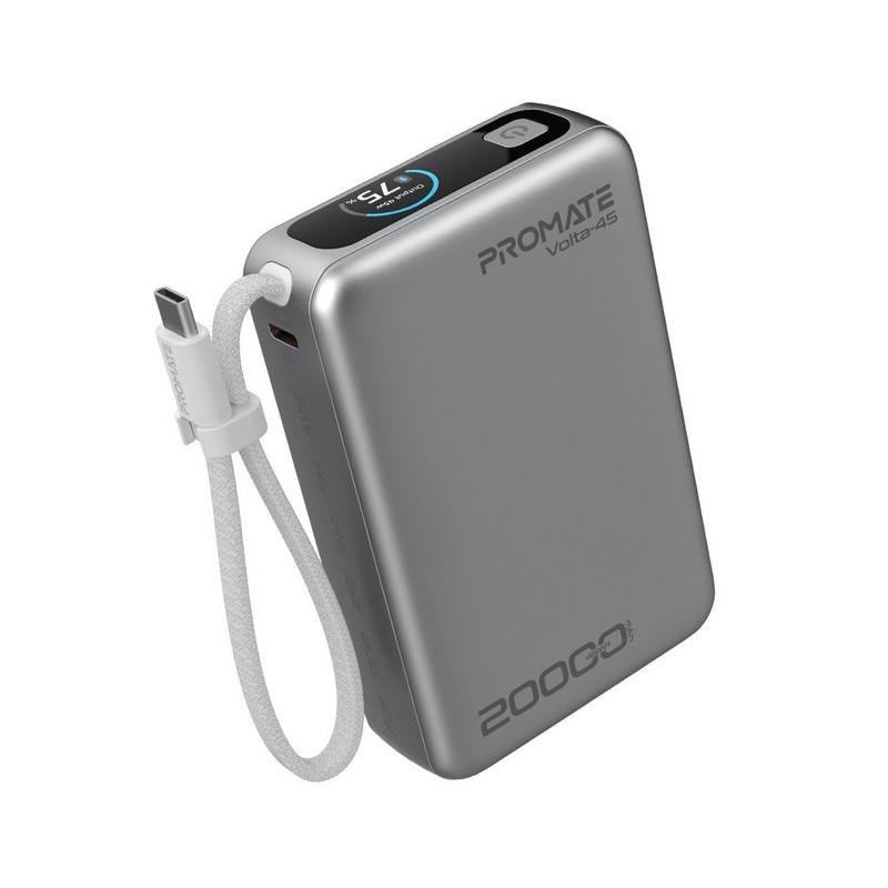 بنك طاقة بروميت 45 واط بتقنية الشحن السريع pd بسعة 20000 مللي أمبير مع كابل usb-c مدمج، وشاشة عرض ذكية لحالة البطارية، شحن ثلاثة أجهزة بنفس الوقت، شحن محمول سريع لأجهزة الكمبيوتر المحمولة والأجهزة ال
