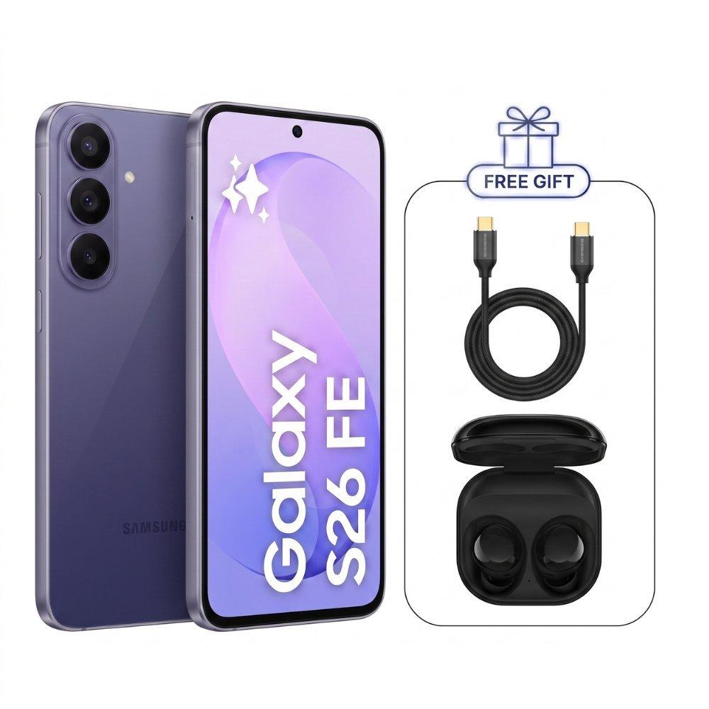 Samsung galaxy s26 fe 5g dual sim, 256gb, 8gb ram, blueberry middle east version with galaxy buds core earbuds + type-c cable bundle 1