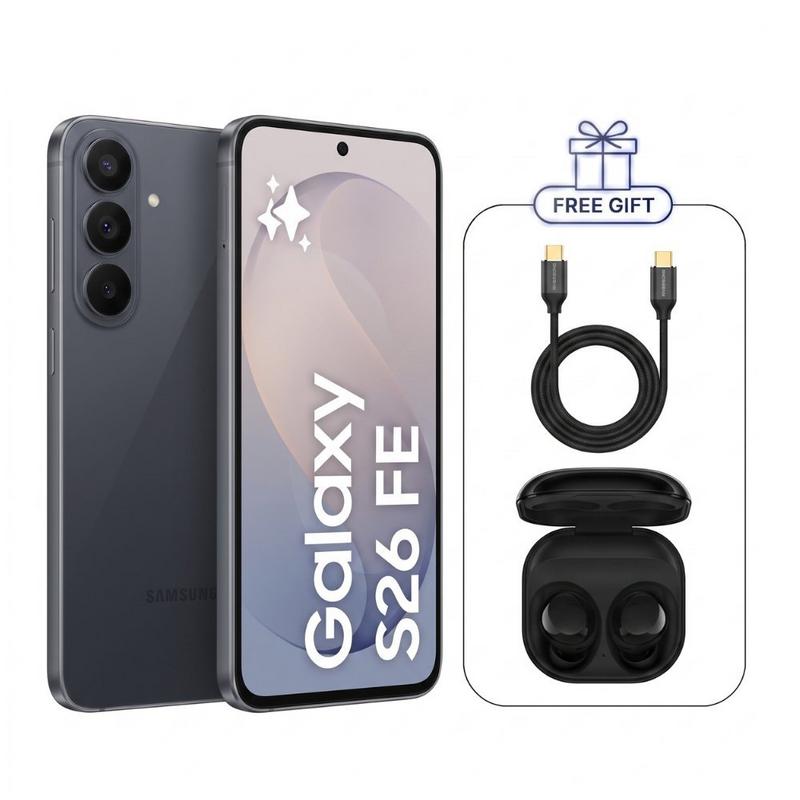 سامسونج جالاكسي s26 fe الجيل الخامس، شريحتين، 256 جيجابايت، 8 جيجابايت رام، جرافيت، إصدار الشرق الأوسط، مع حزمة سماعات جالاكسي بودز كور + كابل تايب سي