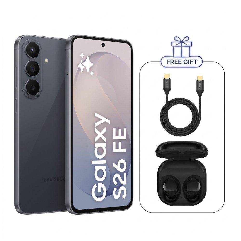 Samsung galaxy s26 fe 5g dual sim, 256gb, 8gb ram, graphite middle east version with galaxy buds core earbuds + type-c cable bundle 1