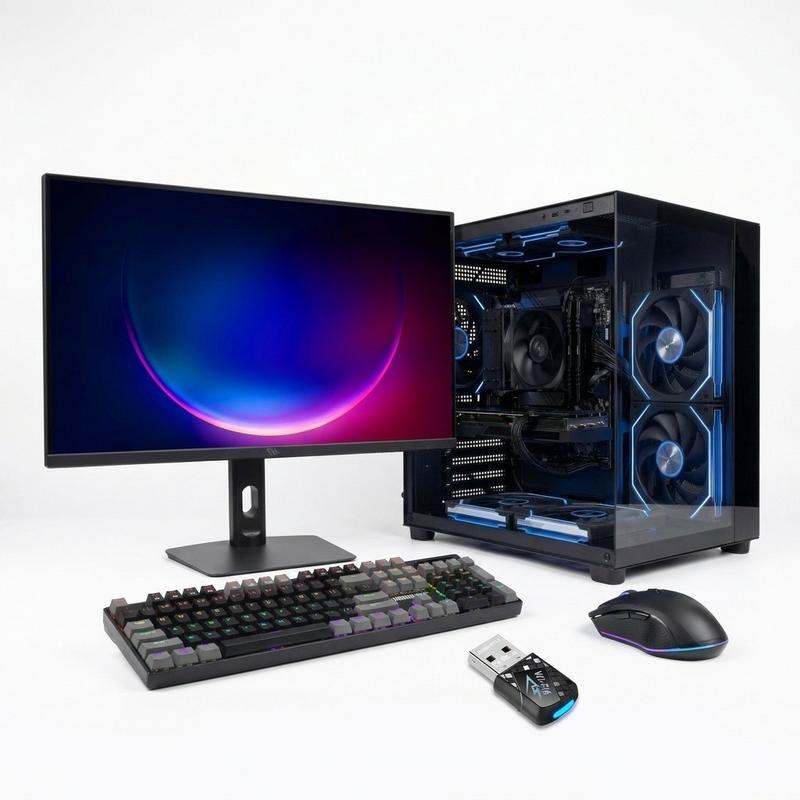 Rtx 5070 12gb | core ultra 5 230f | 16gb ddr5 كامل قيمنق سيتب + spear 27" qhd 2k (2560×1440) ips 200hz شاشة + | 1tb nvme كيبورد ميكانييك وماوس | pro 11 windows — أسود