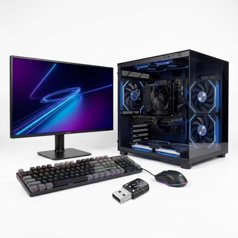 Rtx 5060 ti 8gb | core ultra 5 230f | 16gb كامل قيمنق سيتب كيبورد + philips 27e2g2200 144hz شاشة + ddr5 | 1tb nvme ميكانييك وماوس | pro 11 windows — أسود