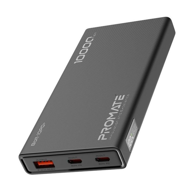 بطارية متنقلة من بروميت بسعة 10000 مللي أمبير في الساعة، يدعم تقنية power delivery عبر منفذ usb-c بقوة 20 واط وشحن سريع عبر منفذ usb-a، مزود بمنفذي usb-c مزدوجي الوظيفة (للإدخال والإخراج)، يتيح شحن 3