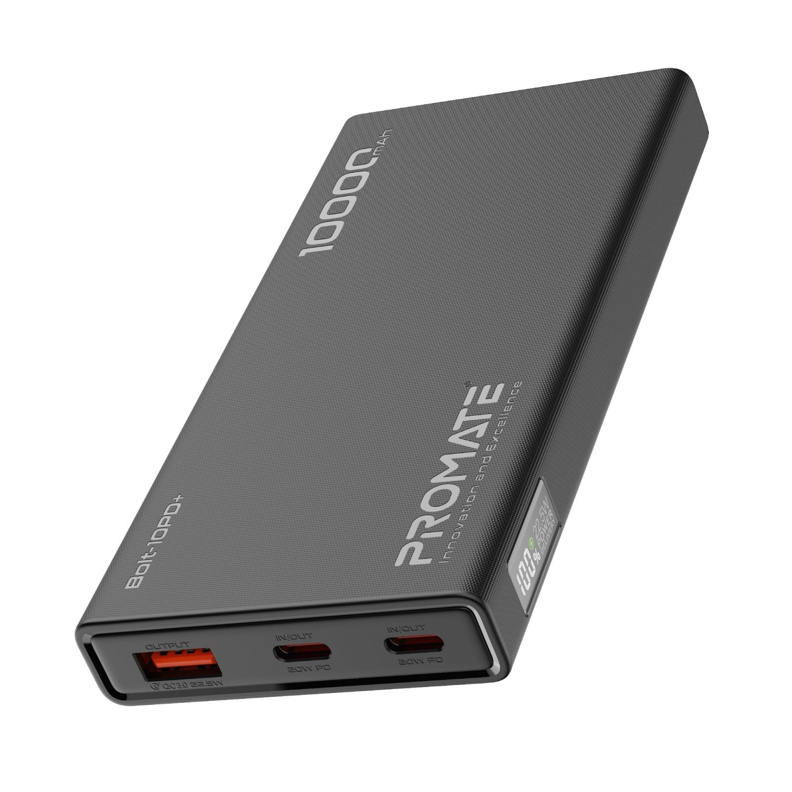 promate Promate bolt-10pd+ usbc 20W 10000mAh , Color: Black, Device Type: Accessory, Product Type: Power Bank, Charging Type: USB-C, 10000, Yes, 2 Years