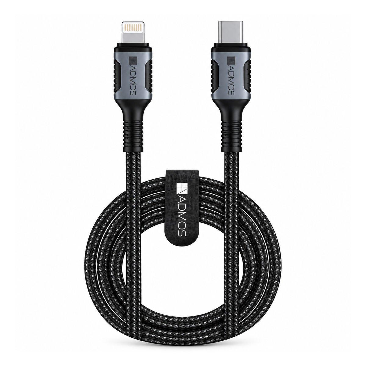admos Admos am-245 usbc 1.2 M 35W , Color: Black, Device Type: Accessory, Material: Nylon, Product Type: Charging Cable, Compatible Brand: Apple, Fast Charging, Fast Charging, Lightning, iOS, USB-C, Yes