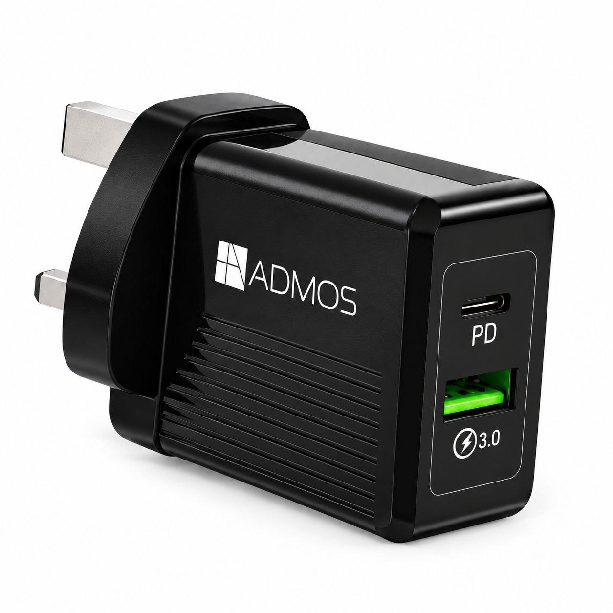 admos Admos am-018 usbc 20W , Color: Black, Device Type: Accessory, Material: Plastic, Key Features: Fast Charging, Universal, Yes