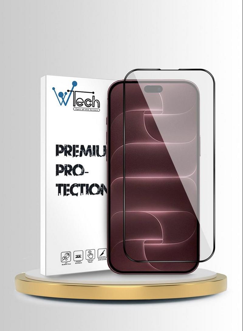 واقي شاشة لهاتف apple iphone 18 pro max 5g 2026 (سلسلة wtech premium e2e - زجاج مقسّى يغطي الشاشة بالكامل مع لاصق كامل - شفاف/أسود)