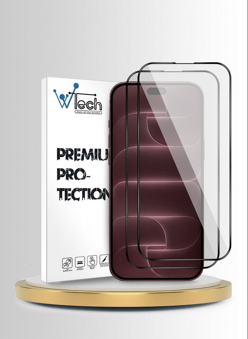 [عبوة من قطعتين] واقي شاشة لهاتف apple iphone 18 pro max 5g (إصدار 2026) - سلسلة wtech premium e2e (زجاج مقسّى بتغطية كاملة ولاصق كامل) - شفاف/أسود