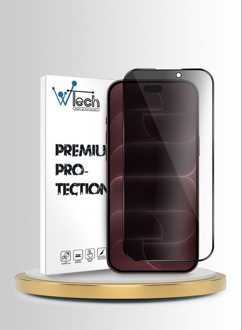 واقي شاشة لهاتف apple iphone 18 pro 5g 2026 (سلسلة wtech premium e2e: زجاج مقسى يغطي الشاشة بالكامل من الحافة إلى الحافة، مع لاصق كامل وميزة حماية الخصوصية - شفاف/أسود)