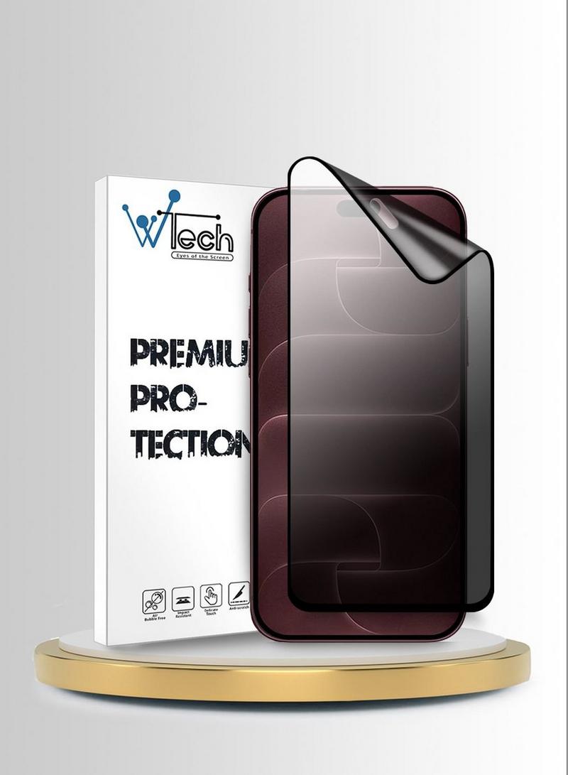 واقي شاشة لهاتف apple iphone 18 pro max 5g 2026 (من wtech - فئة premium - نانو سيراميك - خاصية الخصوصية - لاصق كامل - تغطية كاملة - مطفي/غير لامع - مرن - طراز mscnmp - شفاف/أسود)