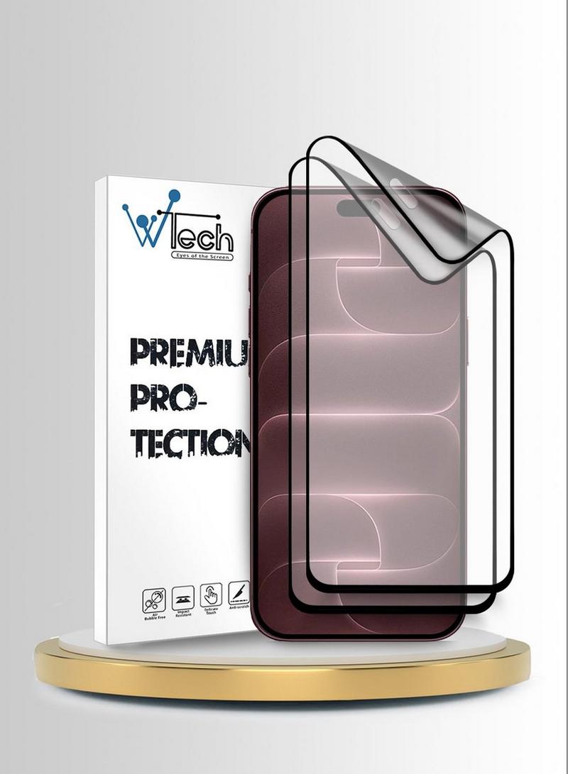 [عبوة من قطعتين] واقي شاشة لهاتف apple iphone 18 pro 5g 2026 (من wtech: نانو سيراميك فاخر، لاصق كامل، تغطية كاملة، مطفي ومرن - شفاف/أسود)