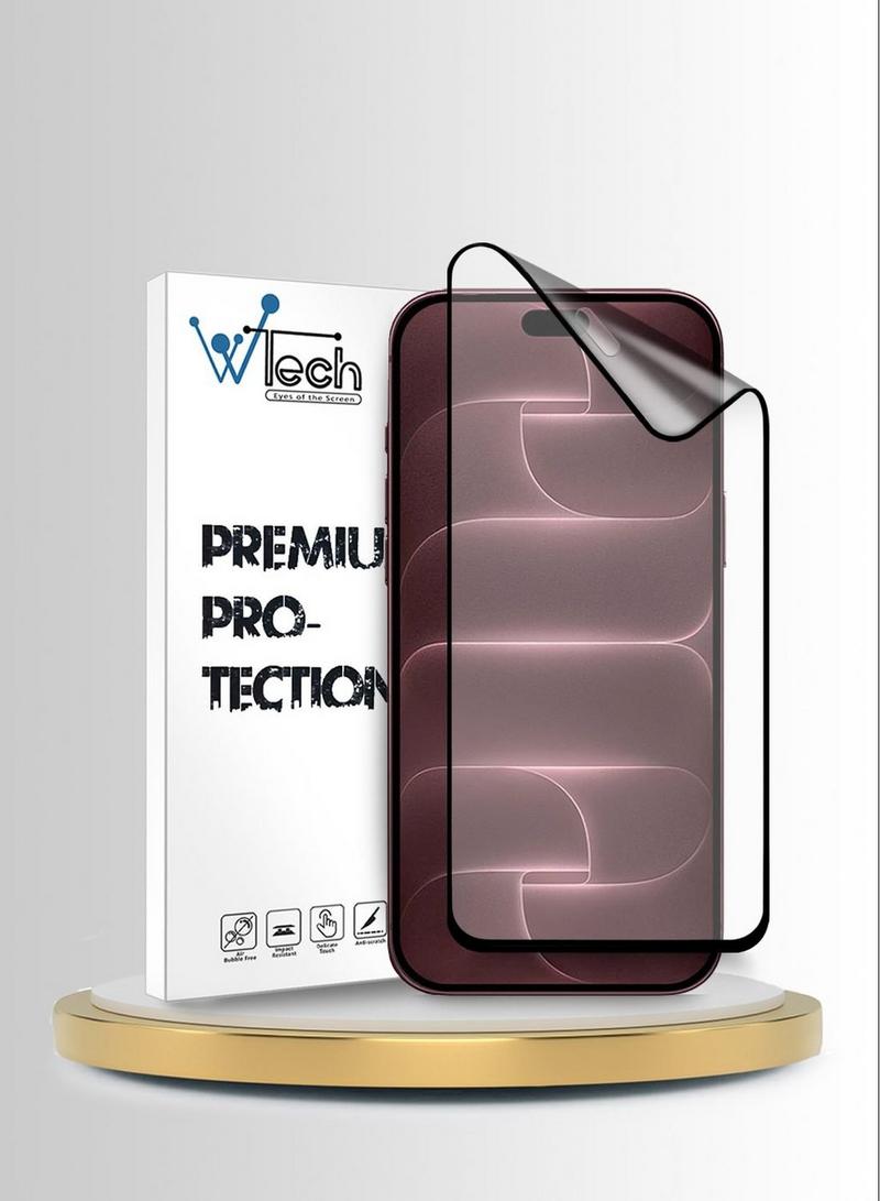 واقي شاشة لهاتف apple iphone 18 pro 5g 2026 (من wtech - فئة premium - نانو سيراميك - لاصق كامل - تغطية كاملة - مطفي/غير لامع - مرن (mscnmn) - شفاف/أسود)