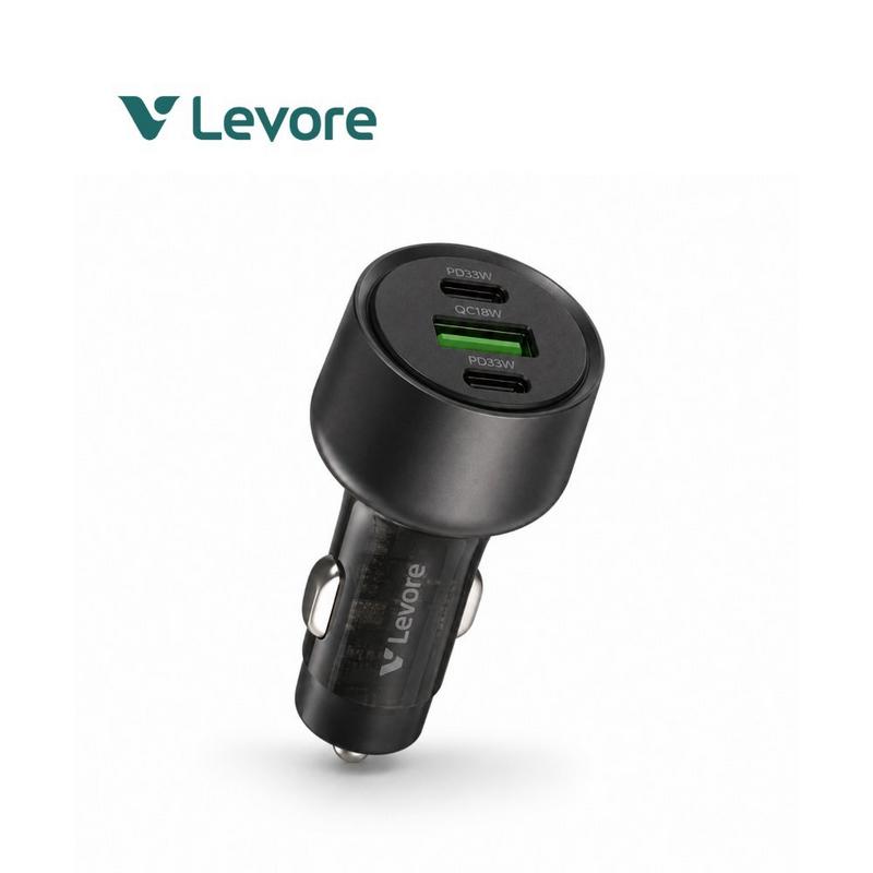 شاحن سيارة ليفوري بمنفذين usb-c ومنفذ usb وبقوة 84 واط - أسود