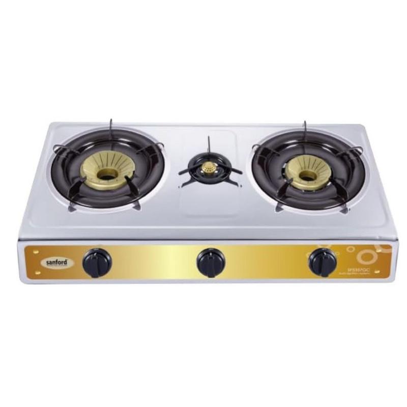 موقد غاز سطحي 3 شعلات ستانلس ستيل مع إشعال تلقائي وواجهة ذهبية من سانفورد موديل sf5357gc-b