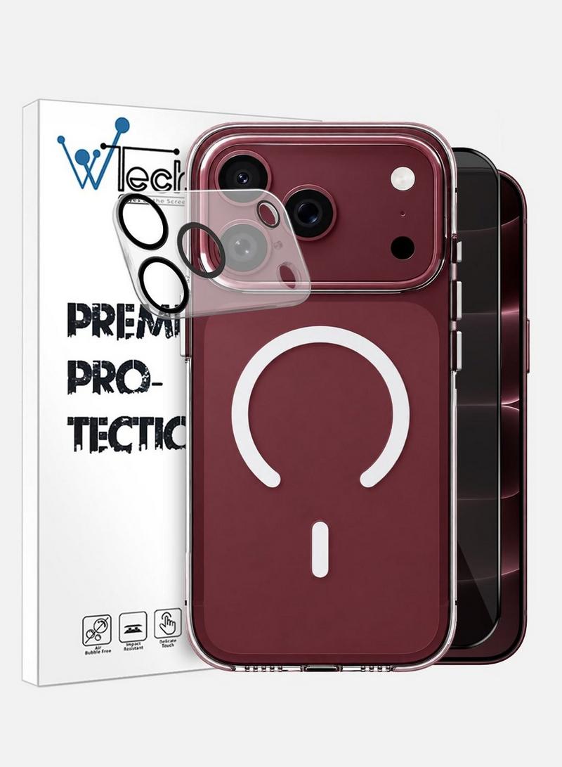 غطاء شاحن مغناطيسي لاسلكي 3 في 1 من wtech مع واقي شاشة وفيلم عدسة الكاميرا وحماية الخصوصية متوافق مع آيفون 18 برو ماكس 5g 2026