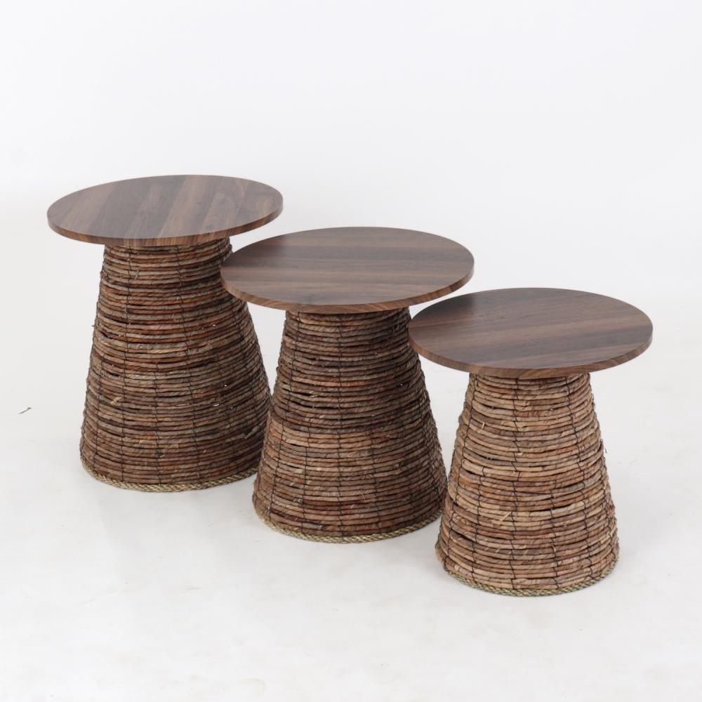 Elegant wooden side table set featuring round tops and uniquely ...