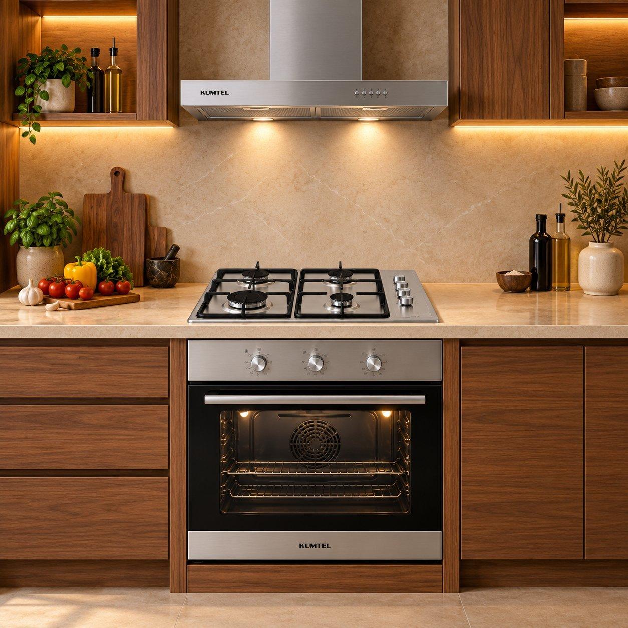 Kumtel built-in kitchen set, oven + hood + gas hob | 60 cm - silver - eXtra