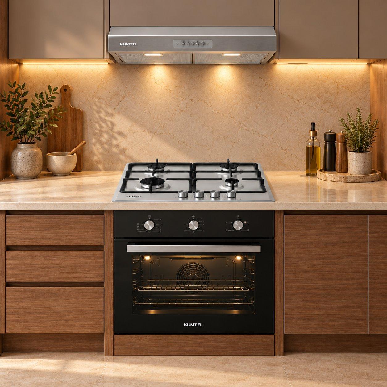 Kumtel built-in kitchen set, oven + hood + gas hob | 60 cm - silver - eXtra