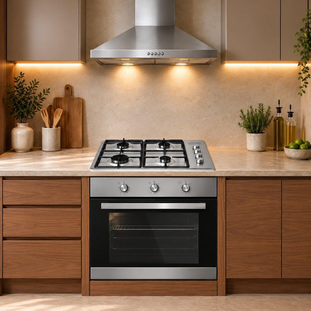 Kumtel built-in kitchen set, oven + hood + gas hob | 60 cm - silver - eXtra