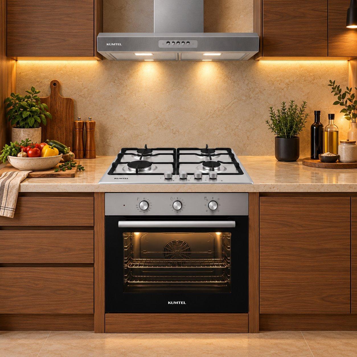 Kumtel built-in kitchen set, oven + hood + gas hob | 60 cm - silver - eXtra